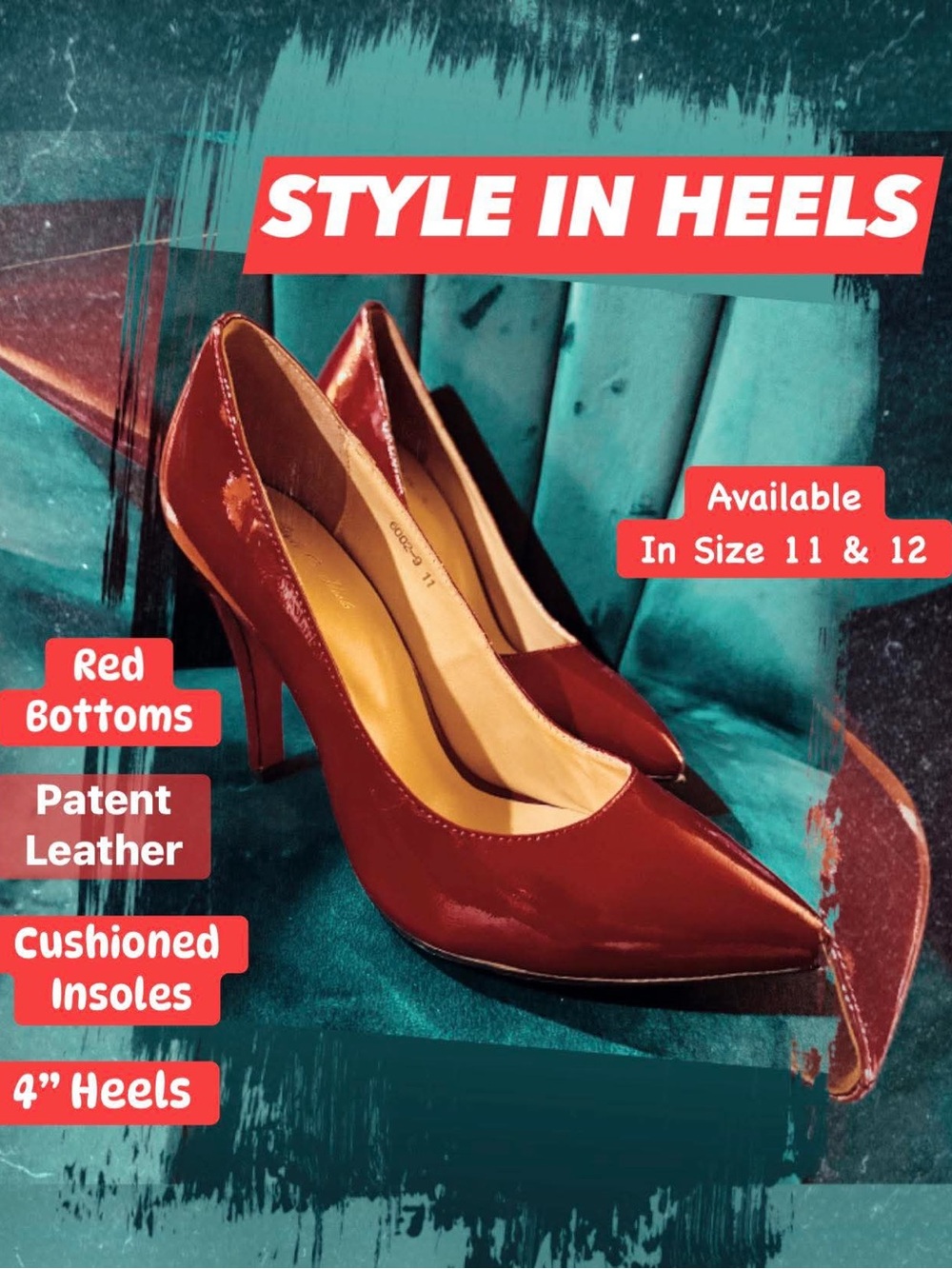 Style In Heels’ Red Bottom Patent Leather 4” Red Stiletto Heels, Sizes 11 and 12